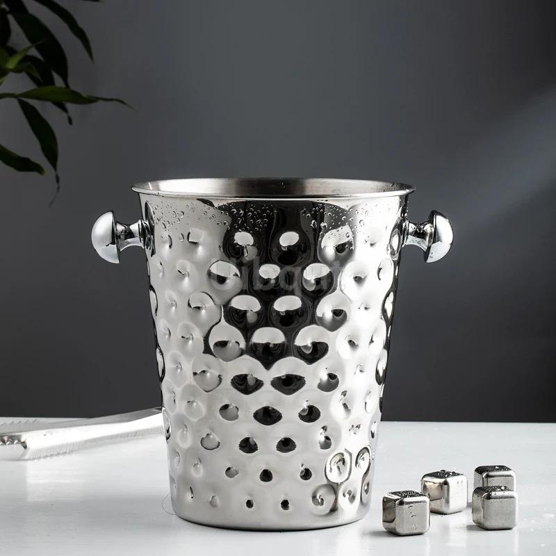 Fashionable and creative ice bucket Stainless steel golden hammer pattern ice bucket red wine champagne ice wine barrel
