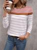 Damen T-Shirt 3D Streifen Colorblock Print Mode Langarm Rundhals Regular Top Feiertagswochenende Frühling und Herbst