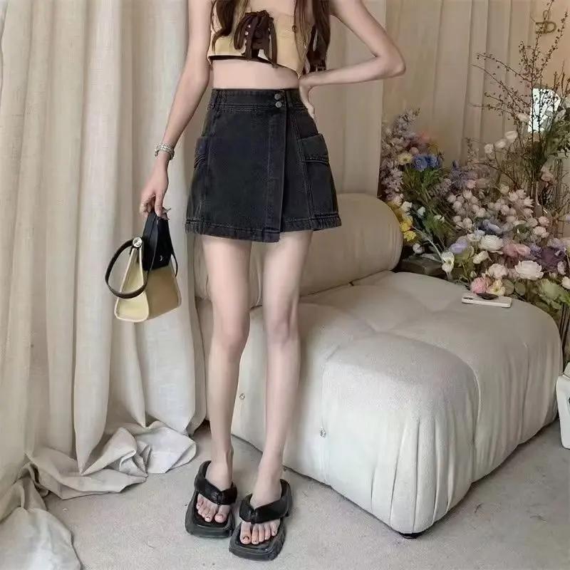 High-waisted Irregular Design Sense Niche Denim Skirt Pants Women's Summer Thin Large Size A-line Shorts