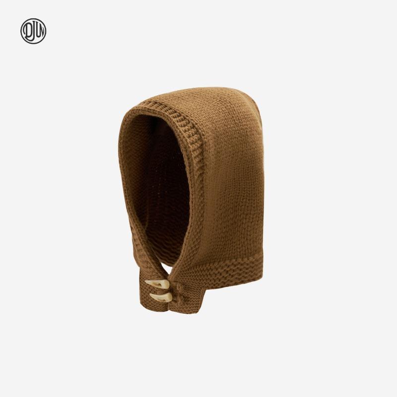 

Новая осенне-зимняя вязаная шапка с защитой ушей, вязаный шарф с роговой пряжкой Бала карат, универсальная ветрозащитная вязаная шапка Adjustable хаки