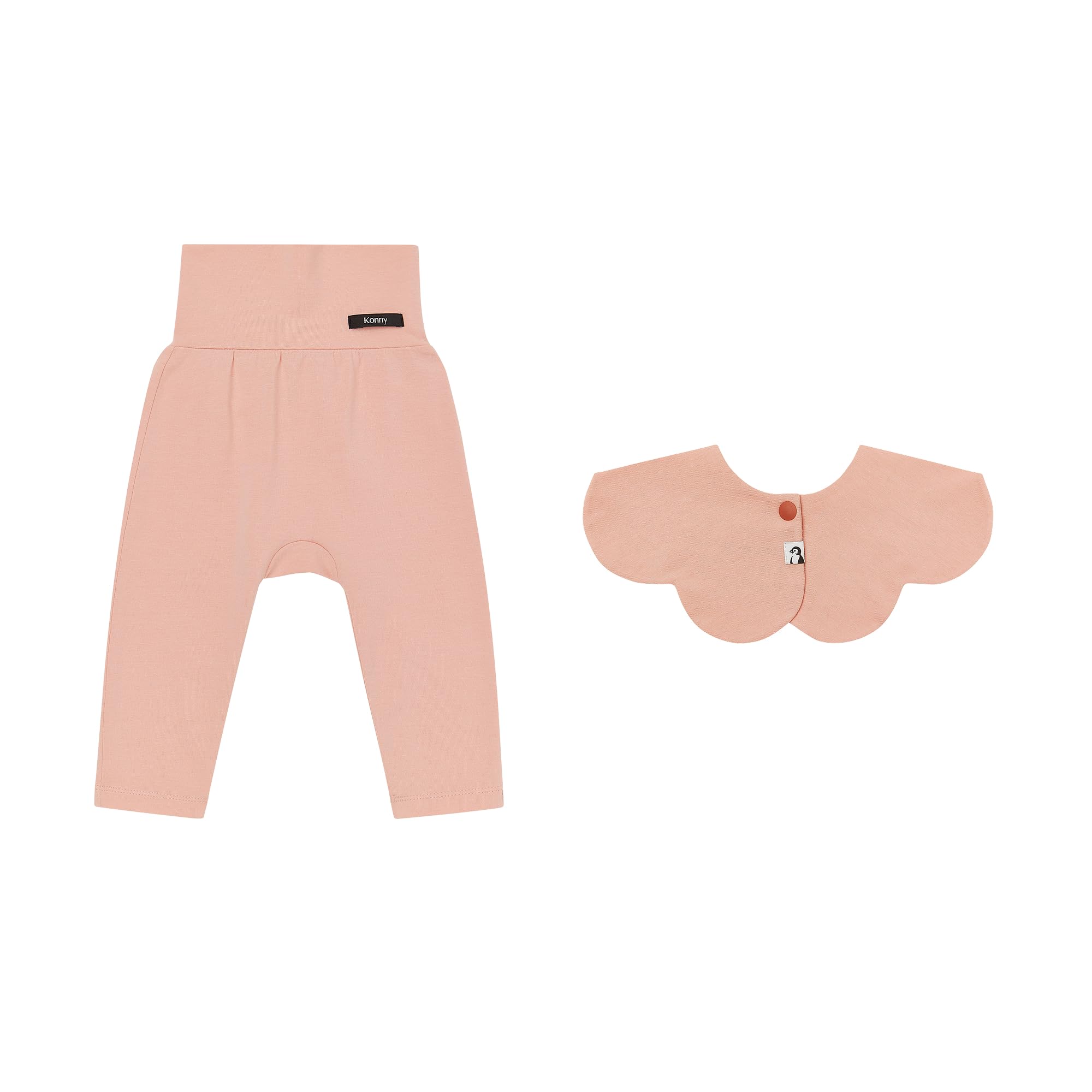 

Мягкие модальные леггинсы с высокой талией 1 шт. Нагрудник 1 шт. Комплект лососевого цвета 12 мес. [Konny] +