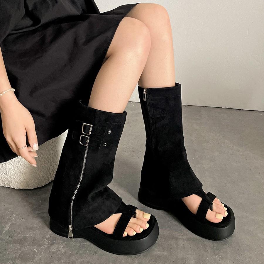 Fashion Trend Brown Thick-soled Heightening Boots Women's 2025 New Summer Skirt Versatile Maillard Style Boots