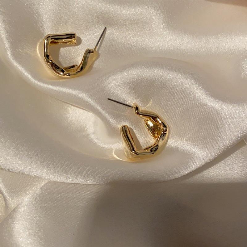 925 Silver Irregular Korean Trendy Hoop Earrings for Women - Net Red Temperament Design.