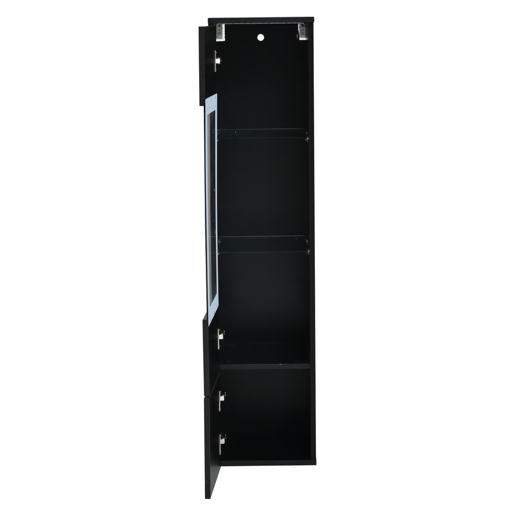 TV-Wandmöbel Set 3-teilig LED-Beleuchtung Hochglanz Schwarz 1 x TV-Schrank, 1 x Wohnzimmer Vitrine, 1 x Wandregal, TV bis 80'