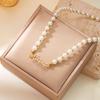 European Style Mother's Day Stainless Steel 'Mama' Pearl Clavicle Necklace and Bracelet Set for Women