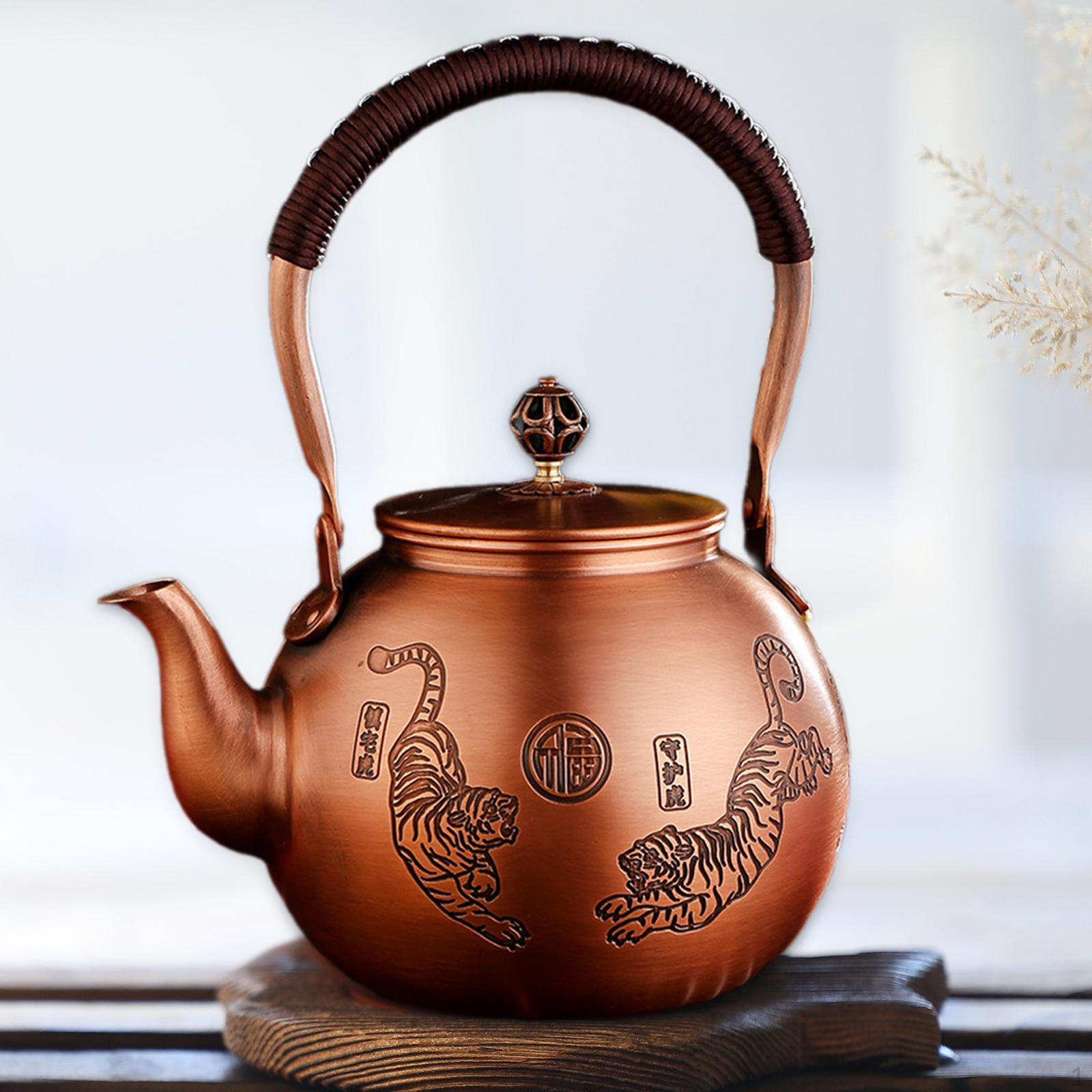 

Copper Teapot Coffee Pot Carved Pattern Hammered Tea Maker Kettle Durable Kung Fu Style C