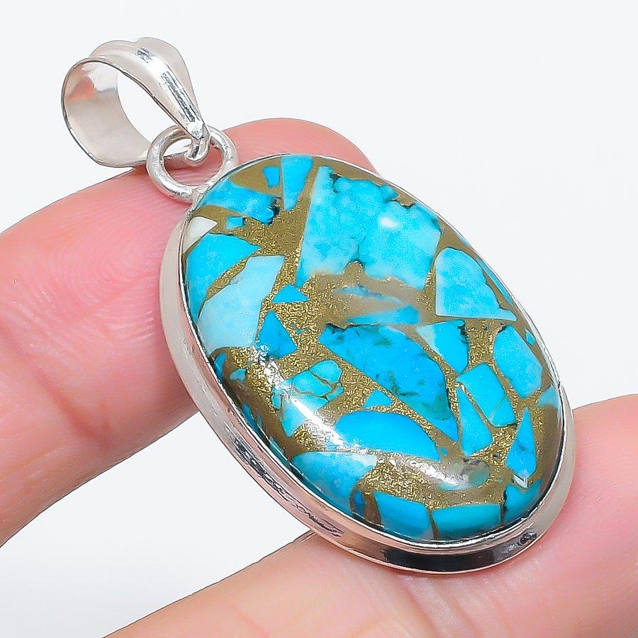 

Natural Copper Blue Turquoise 925 Sterling Silver Jewelry Pendant 1.89 z3H90
