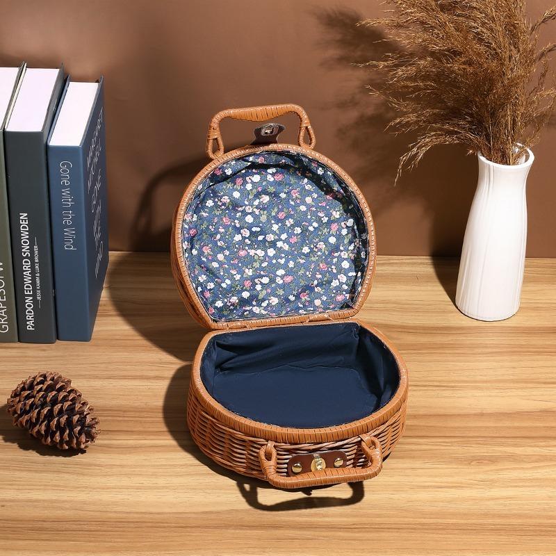 Retro Rattan Suitcase with Hand Gift Box Manual Woven Cosmetic Storage Box Wicker Rattan Picnic Laundry Baskets Home Storage
