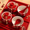 Double Happiness Butterfly Love Teacup Set: Wedding Bowls, Red Tea Set, Chopstick Pair, Dowry Gift