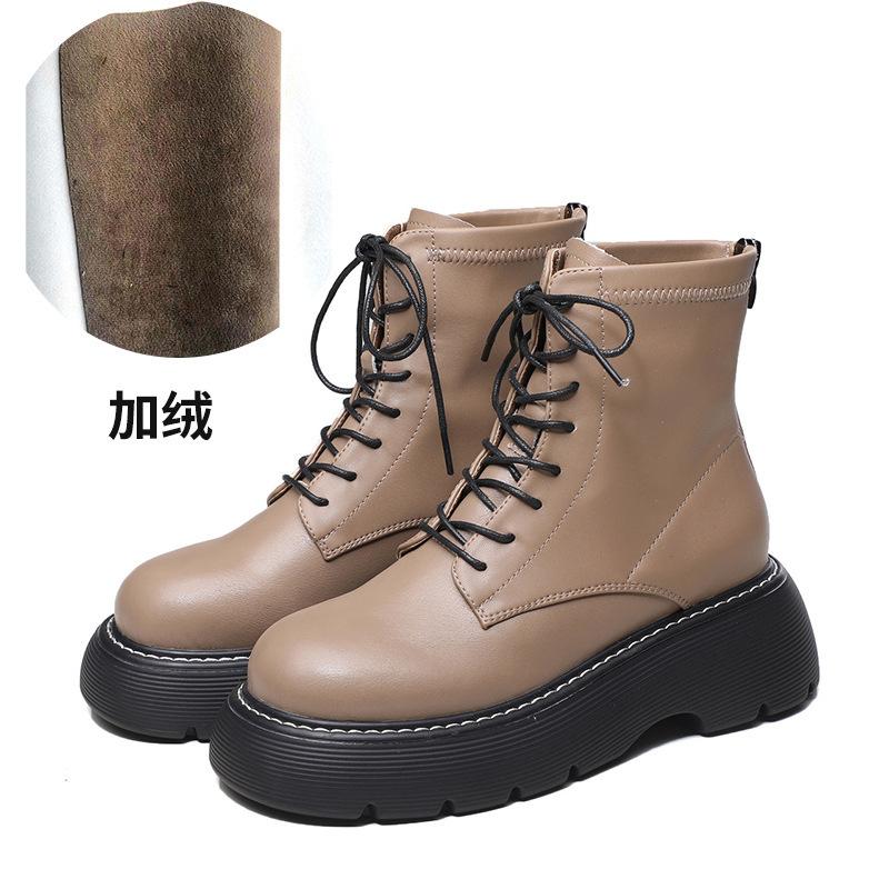Leather Platform Martin Women's New Autumn and Winter Medium Tube Velvet Elastic Short Sub-size Single Women's Shoes