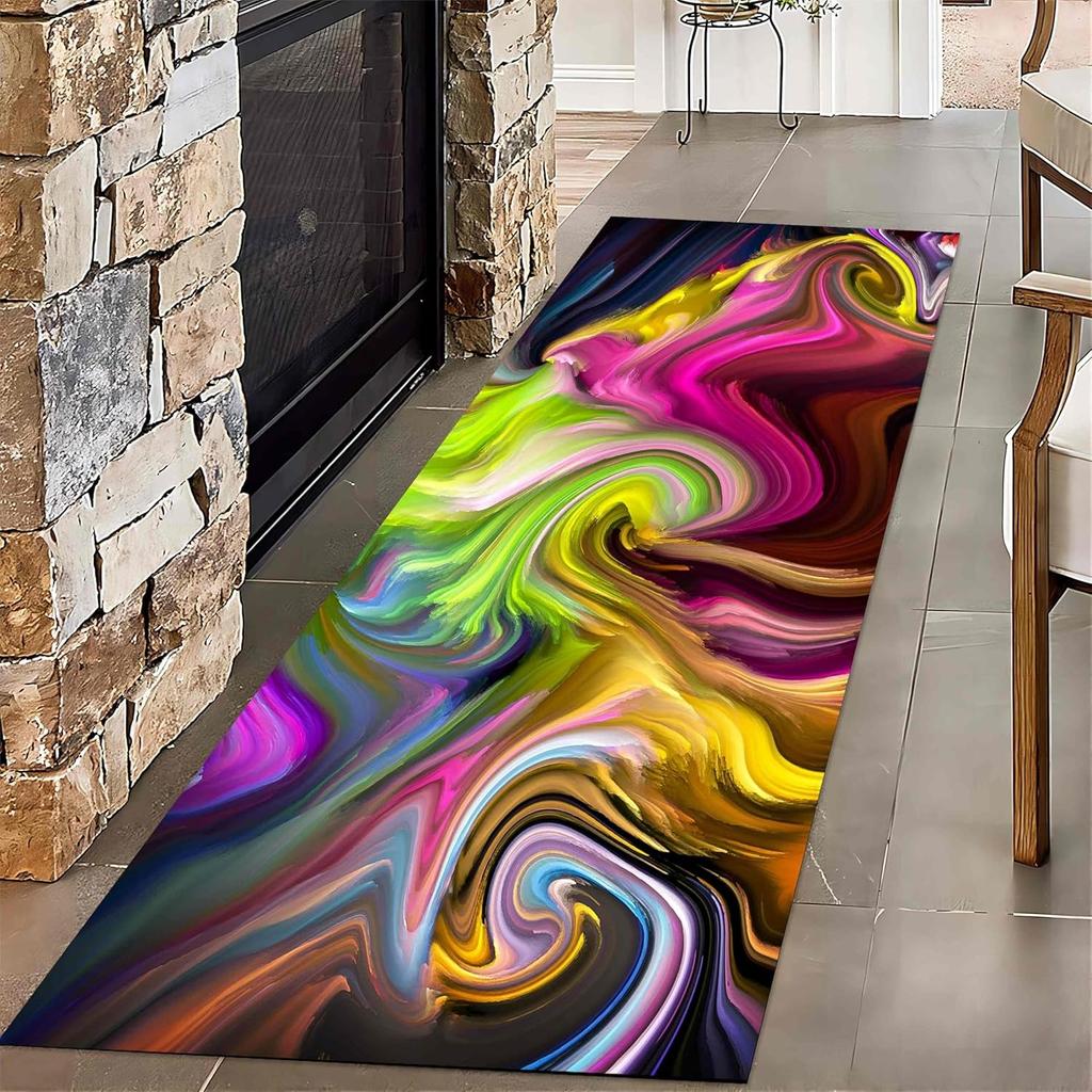 Color Abstract Vortex Runner Rug Soft Non-slip Home Floor Decor Carpet for Hallway Playroom Living Room Bedroom Decor Mat
