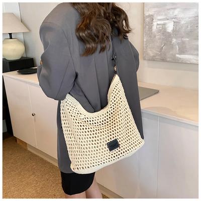 Women's Summer Fashi Hollow Knitted Handbag Ladies Casual Beach Vacati Beach Woven Bags Female Large Capacity Shoulder Bag