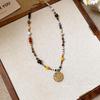 Colorful Stone Beaded Stainless Steel Pendant Necklace - Vintage Ethnic Clavicle Chain