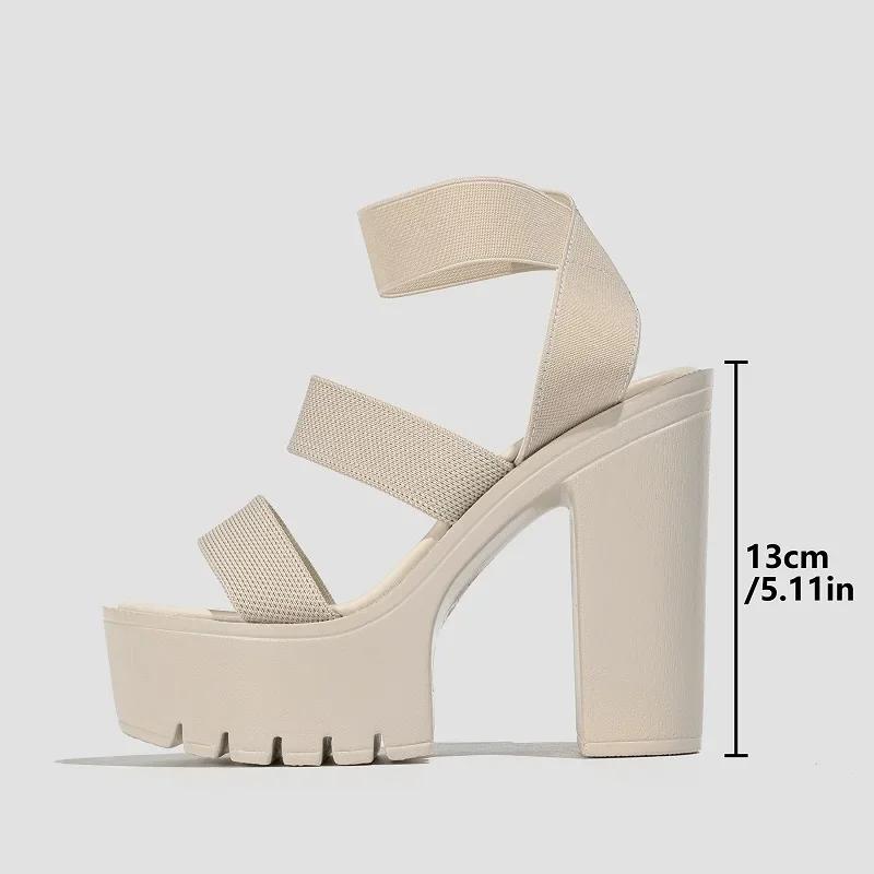 Fashion Eilyken Summer Fashion Solid Platform Square High Heels Women Sandals Open Toe Narrow Band Casual Shoes Zapatillas De Mujer