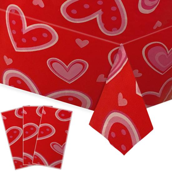 Tablecloth Disposable Ornamental Bright Pink Red Color Valentine's Day Love Heart Table Cover Home Supplies