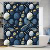 Space-themed Shower Curtain: Blue Planets Design Bathroom Decor for Kids Adults Waterproof Fabric Shampoo Bag Cover