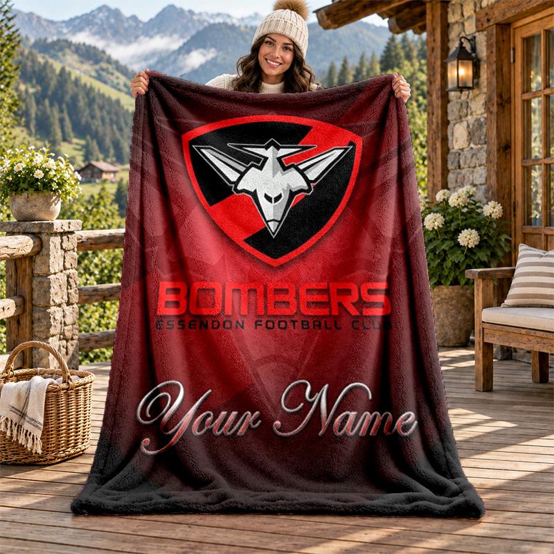Essendon FC Koc Flanelowy z Niestandardowym Imieniem Spersonalizowany Miękki Ciepły Pluszowy Koc Rzutowy Spersonalizowany Prezent dla Rodziny Przyjaciół