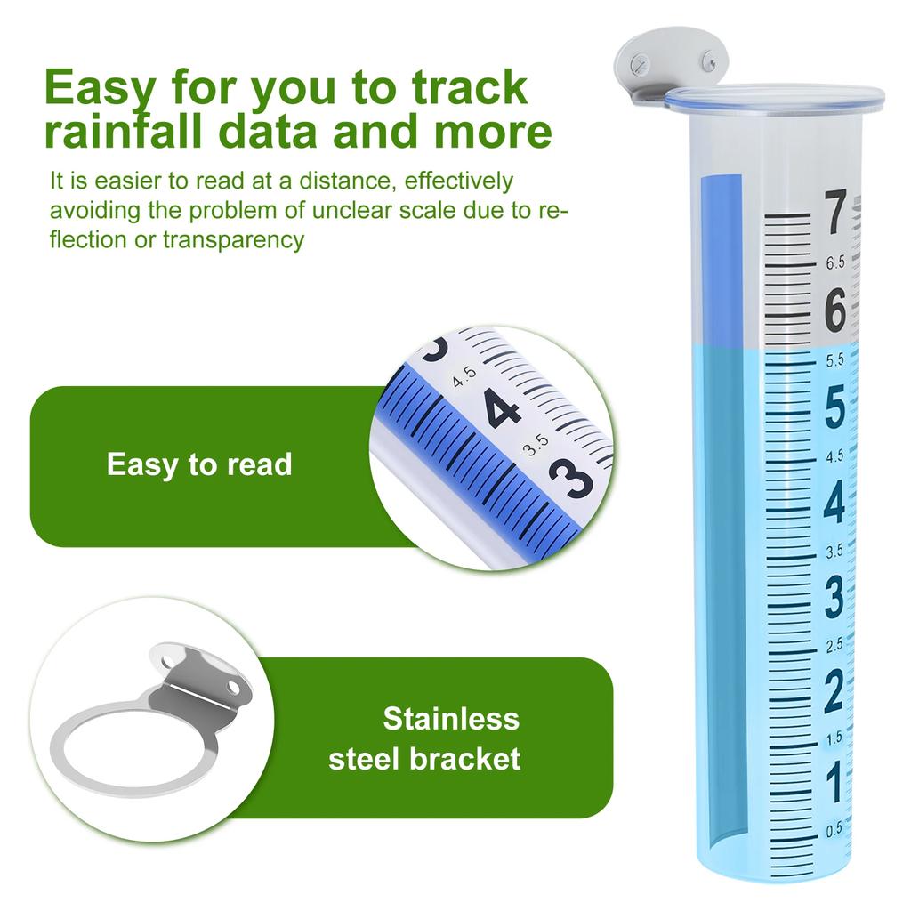 2Pcs Outdoor Rain Measure Gauge Plastic 7Inch Precise Water Rain Tube Meter with Stainless Steel Mounting Rack Holder for Garden
