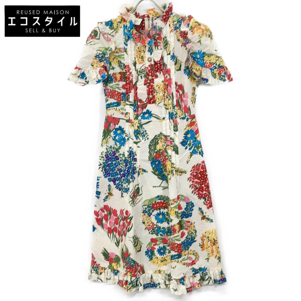 GUCCI 453982 16 Ivory Flower Print Pearl Button Shirt Dress dress 38 multicolorUsed