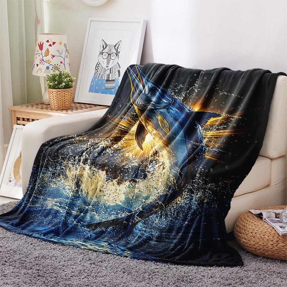 Tuna Print Flannel Blanket, High quality Comfortable for All Seasons, Home Decor, Warmth and Comfort, Perfect for Christmas Gifts