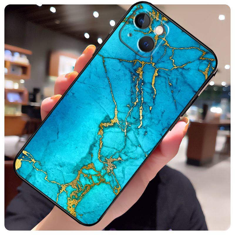 Teal Blue Gold Agate Marble Case For iPhone 14 Pro Max 16 15 11 12 13 17 Pro Max mini 15 16 Plus 16e 17 Air Phone Cover