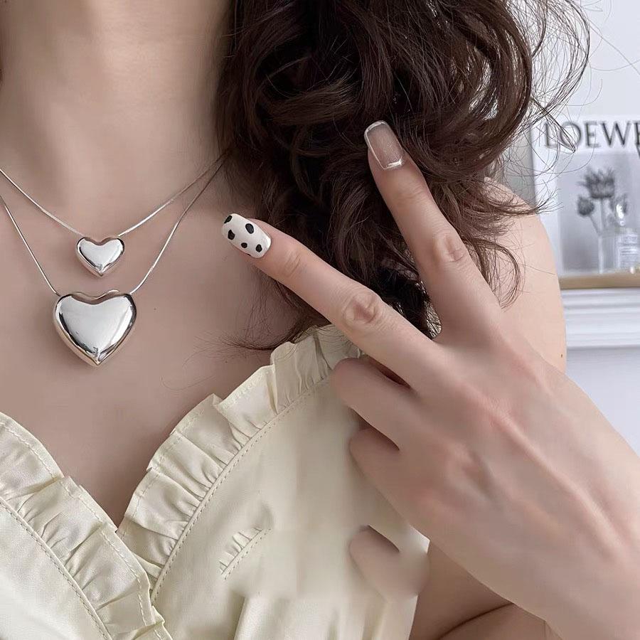 Silver color Heart Choker Necklace For Women  Smiple Geometric Fine Jewelry Wedding Party Birthday Gift