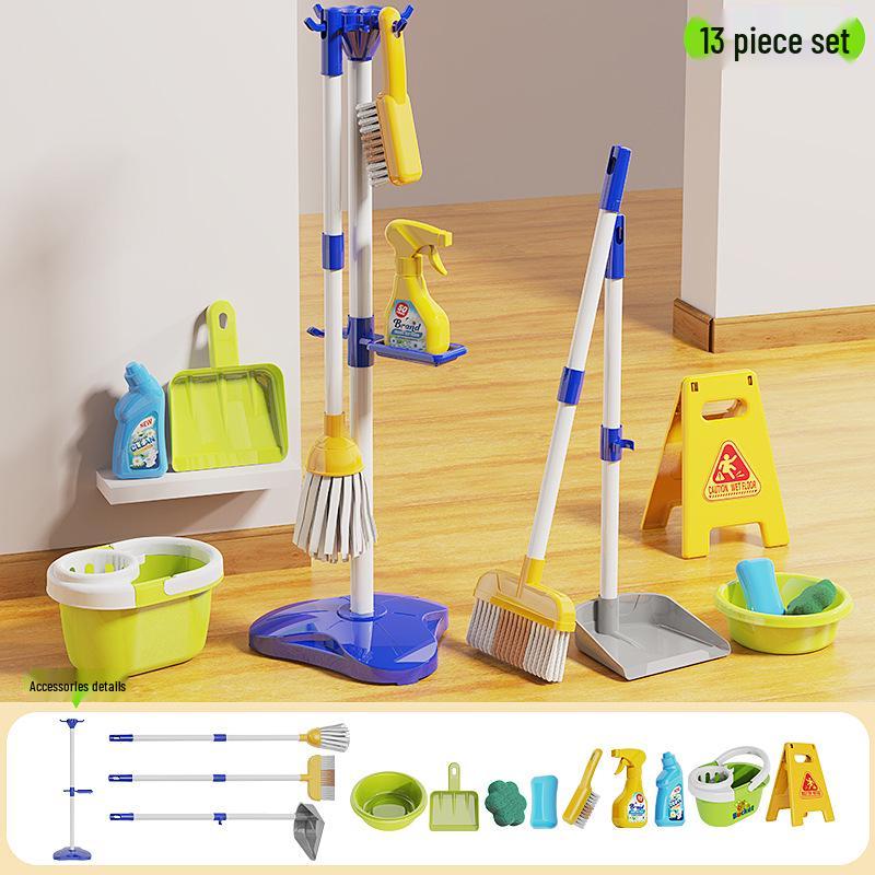 Kids' Cleaning Trolley Set: Pretend Play Vacuum, Broom, Mop & Hygiene Tools