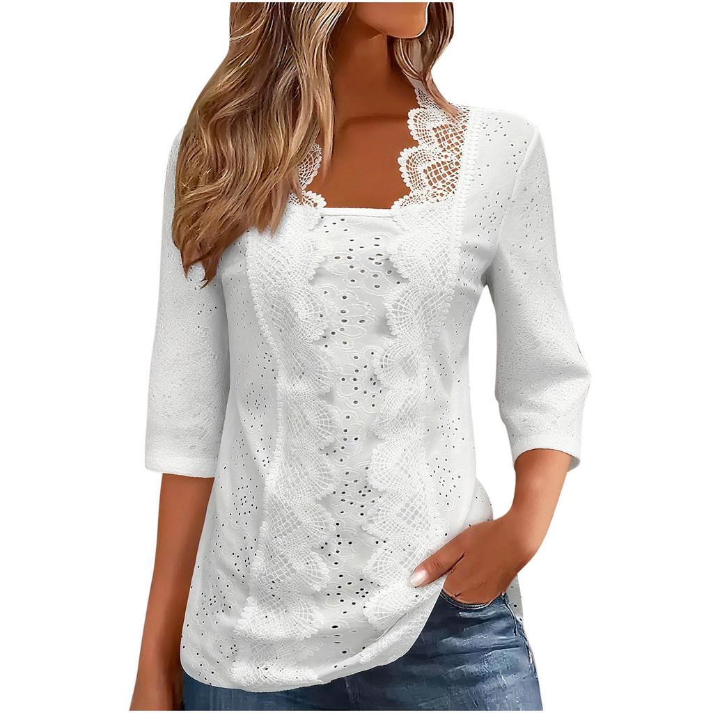 Women's Casual Fashion Lace Shirt Three-quarter Sleeve Top
