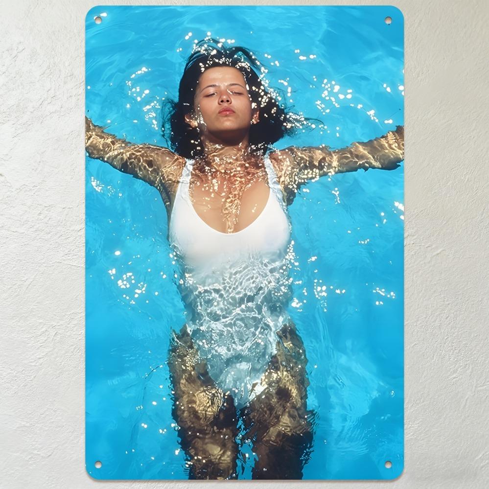 

Modern Irregular D Aluminum Wall Art Sign Woman at Pool Decor for Living Room Bedroom Bathroom Home 20x30cm