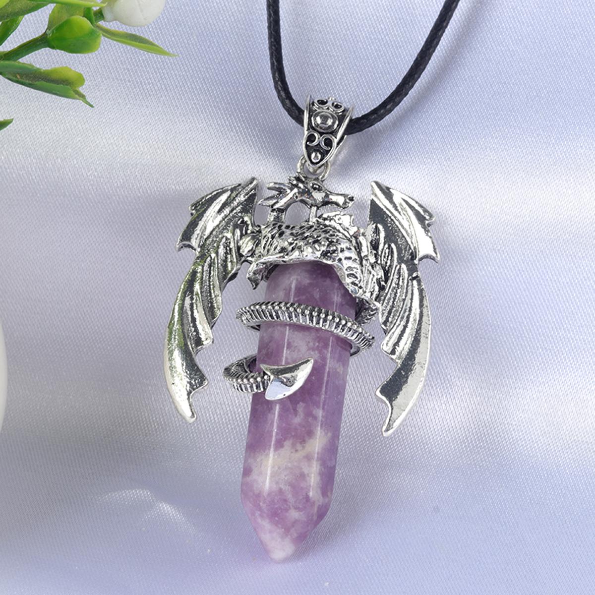 

1 шт. шестиугольная колонна, ожерелье из драгоценных камней, кулон, целебный кристалл, аметист, натуральный камень, кожаный ремешок, цепочка, ожерелья для женщин и мужчин, ювелирные изделия 32x50 мм 32x50mm