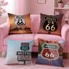 Classic Route 66 Retro Cushion Cover Plush Fabric Soft Double-Sided Printed Sofa Warm Winter Home Gift Pillow Cover