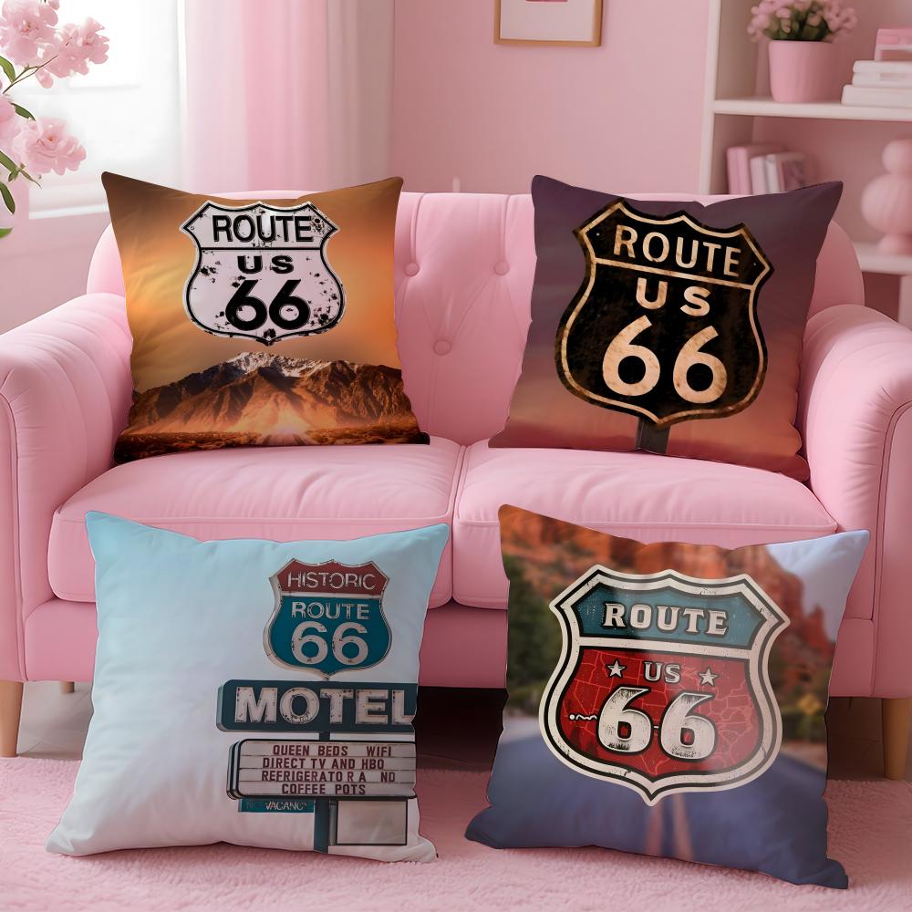 Classic Route 66 Retro Cushion Cover Plush Fabric Soft Double-Sided Printed Sofa Warm Winter Home Gift Pillow Cover