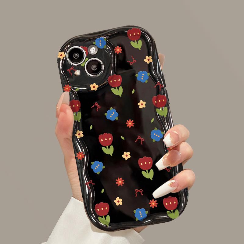 Full Screen Red and Blue Flowers Suitable for Apple 15 Mobile Phone Case IPhone 14promax Full Cover Anti-fall 13/12 Silicone 8