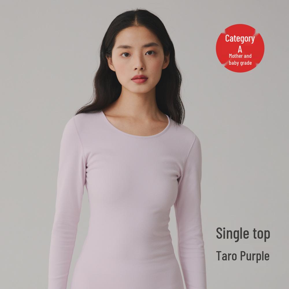 Women's 280g Extra Thick Pure Cotton Antibacterial Double-Brushed Round Neck Thermal Top