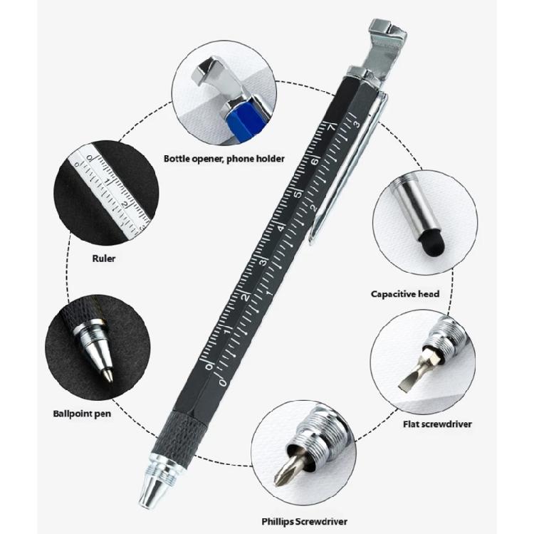 Multipurpose 7 In 1 Engineer Pen Writing Instrument With Sensitive Stylus Measurement Marks And Double Head Screwdriver