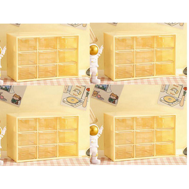 4pcs 9 Grid Storage Boxes Organizer Transparent Small Drawer Partitioned Student Desktop Wall-mounted Sundries Storage Box Cute
