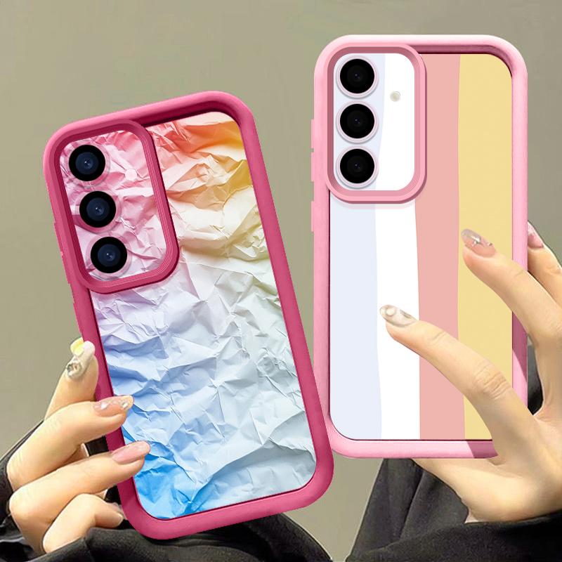 Floral Stripe Pattern Case For Samsung A57 A37 A27 A17 S26 Ultra S25 FE A56 A36 A16 A55 A35 A15 A54 5G S21 S22 S23 S24 Plus Shockproof Bumper Cover