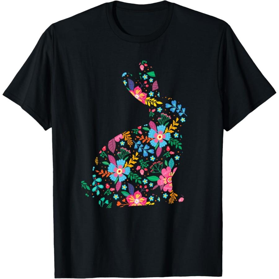 Floral Easter Women Girls Easter Bunny Spring Flowers Rabbit T-Shirt S