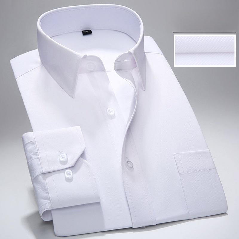 

Нова чоловіча класична сорочка з довгим рукавом для офісу, однотонна, стійка до складок, модна, бізнес-кишеня, біла, соціальна кишеня, синя сорочка S-7XL 46
