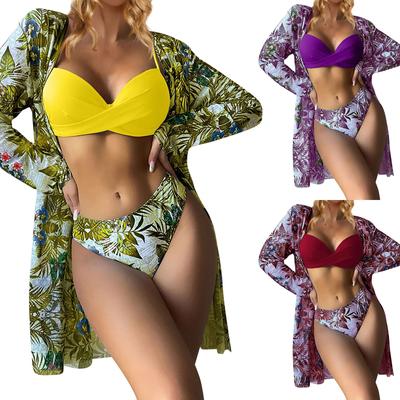 Women's Bikini Floral Sexy Quick-drying Swimsuit 3-piece Set