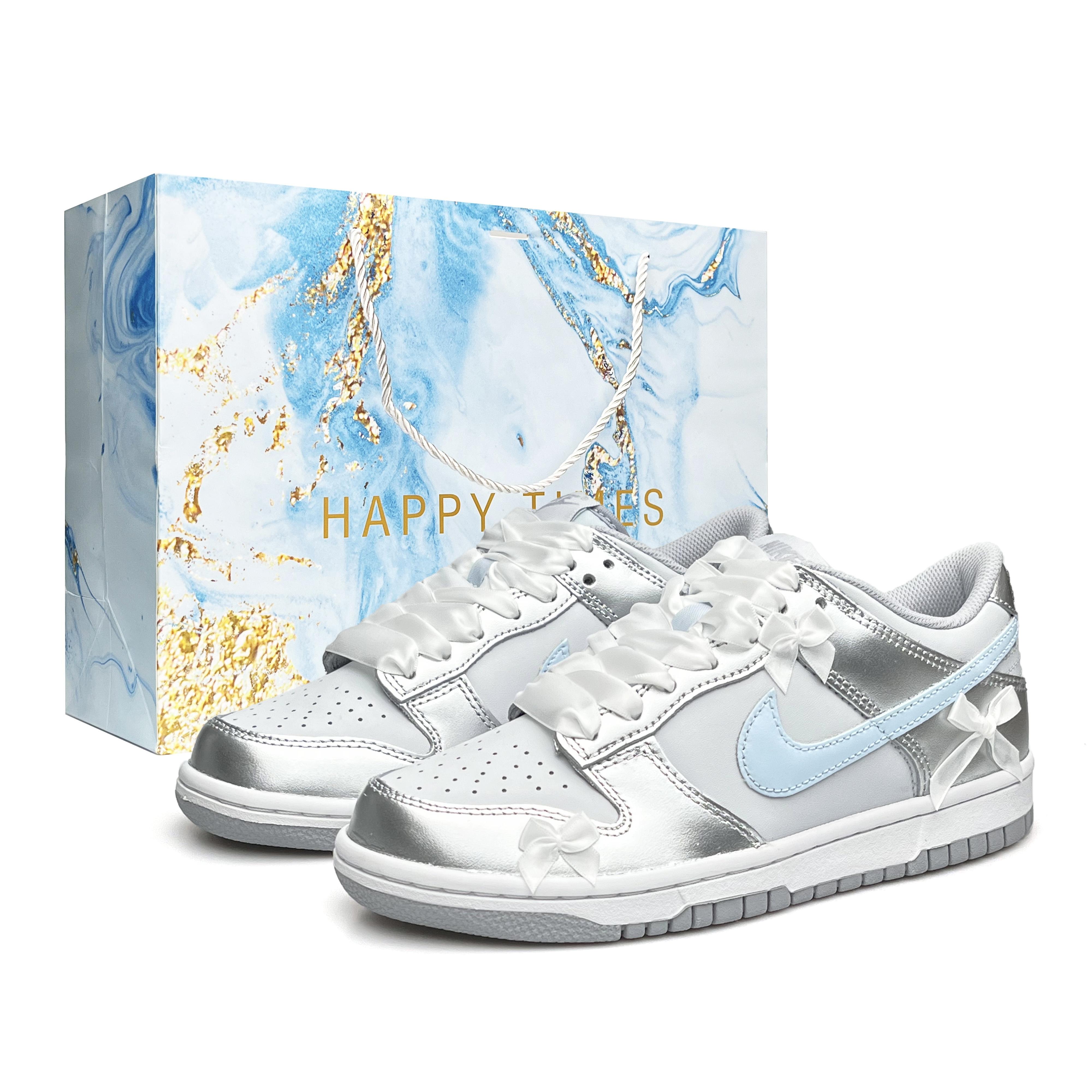 

Nike Dunk Silver Wing Iced Tea Leather Low top Skateboard Shoes Unisex White Silver Blue DH9765-001(Team920-BOX) 36