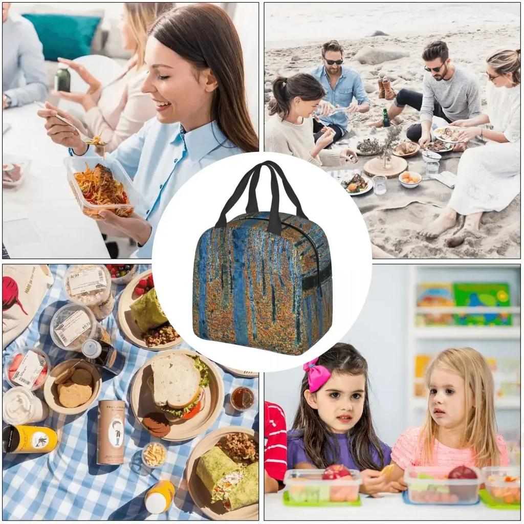 Gustav Klimt Boschetto di Faggi Borsa Termica Pranzo per Donne Bambini Scatole Cibo Portatili Lunch Box Termico Borsa a Tote