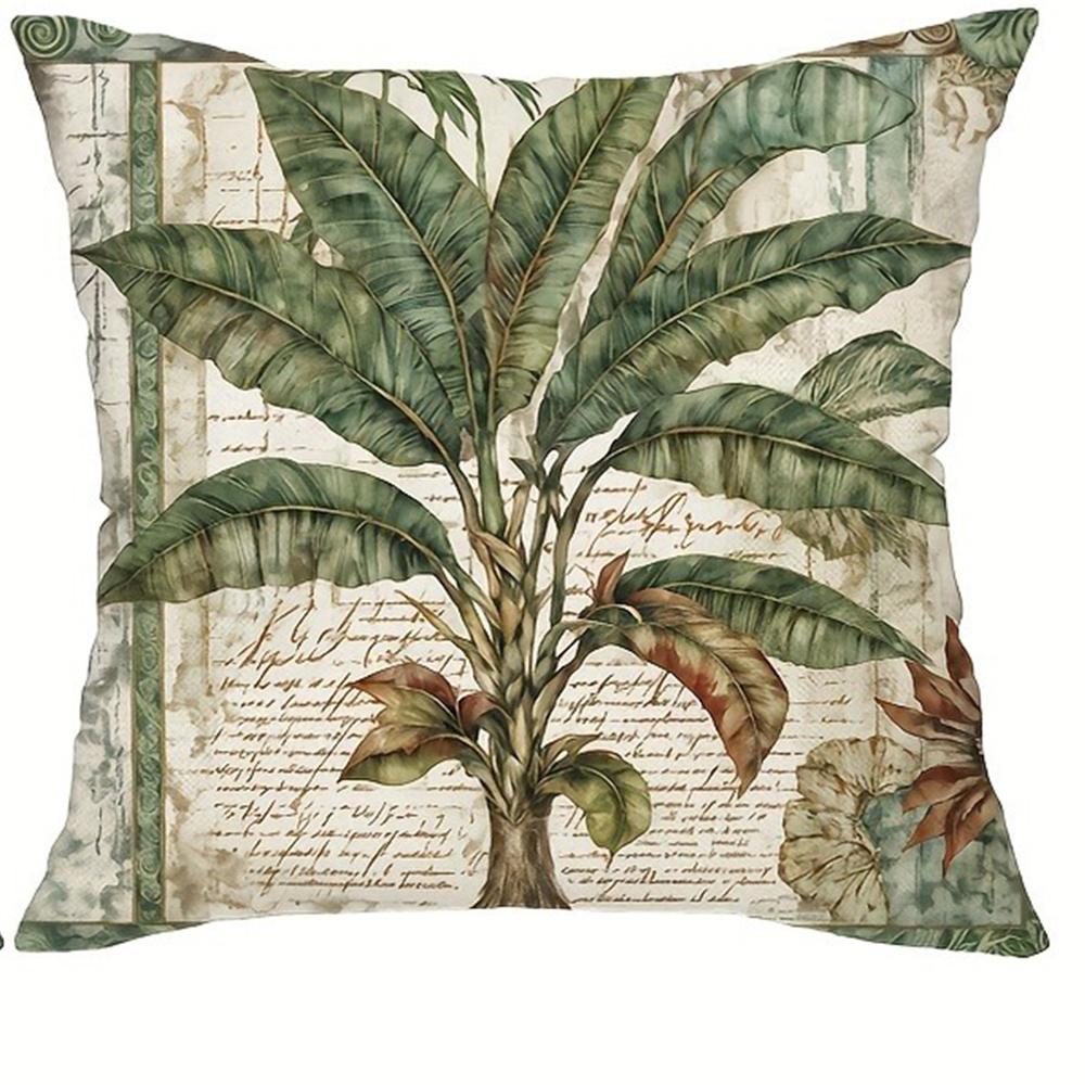

Retro tropical plant leaf tree printed pillowcase living room sofa chair cushion cover home room decoration polyester material 16x16in 40x40cm