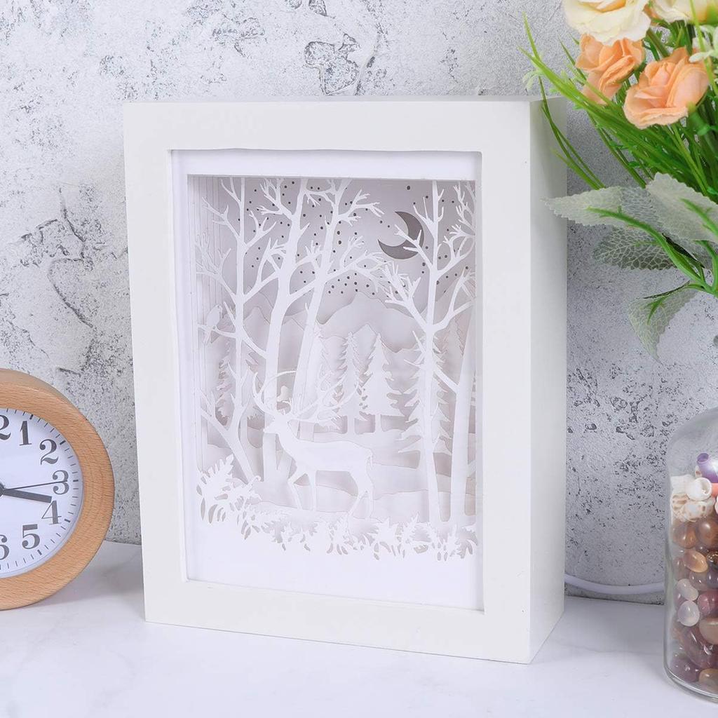 Uonlytech Forest Deer Papercut Light Box Decorative 3D Shadow Light LED Lamp Night Light for Christmas Gift