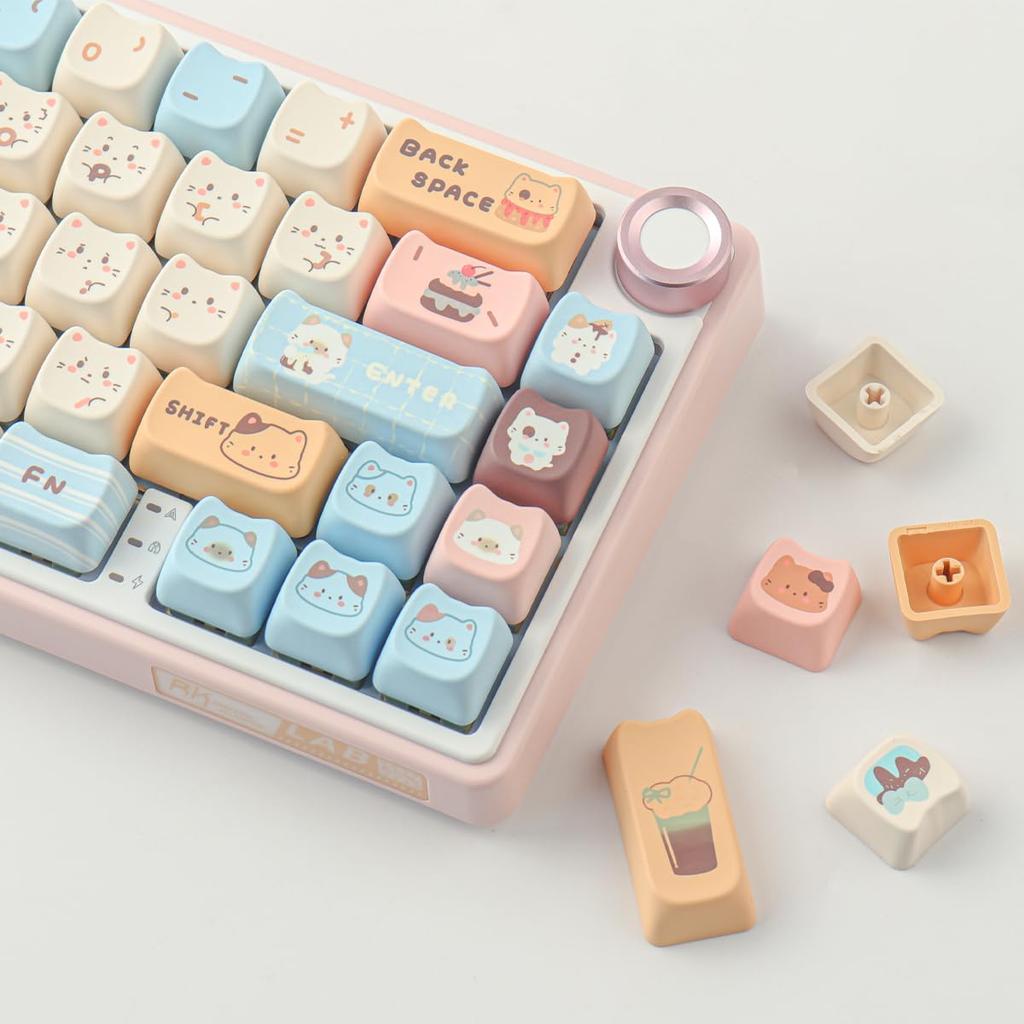 TYRIXKI PBT Keycaps 142 Keys Cute Keycaps Sublimation Sea Salt Cat Keycaps Mao Profile Custom Keycaps for Cherry Gateron MX Switches Mechanical