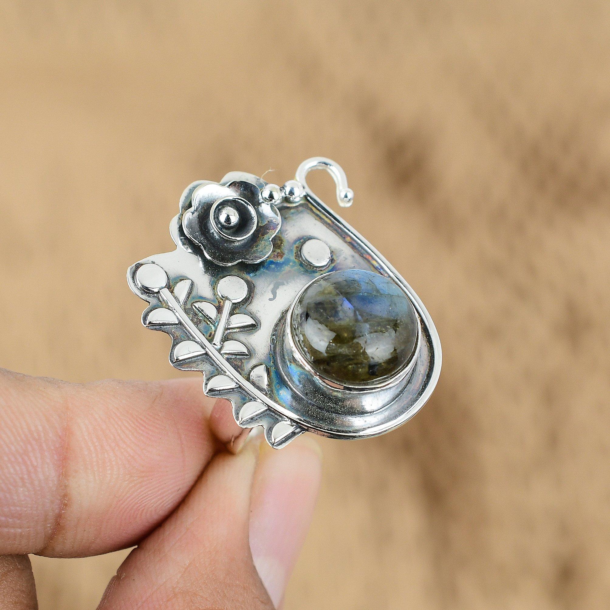 

Mothers day Sale Labradorite Gemstone Daughter Flower Ring Jewelry 925 Silver Yes