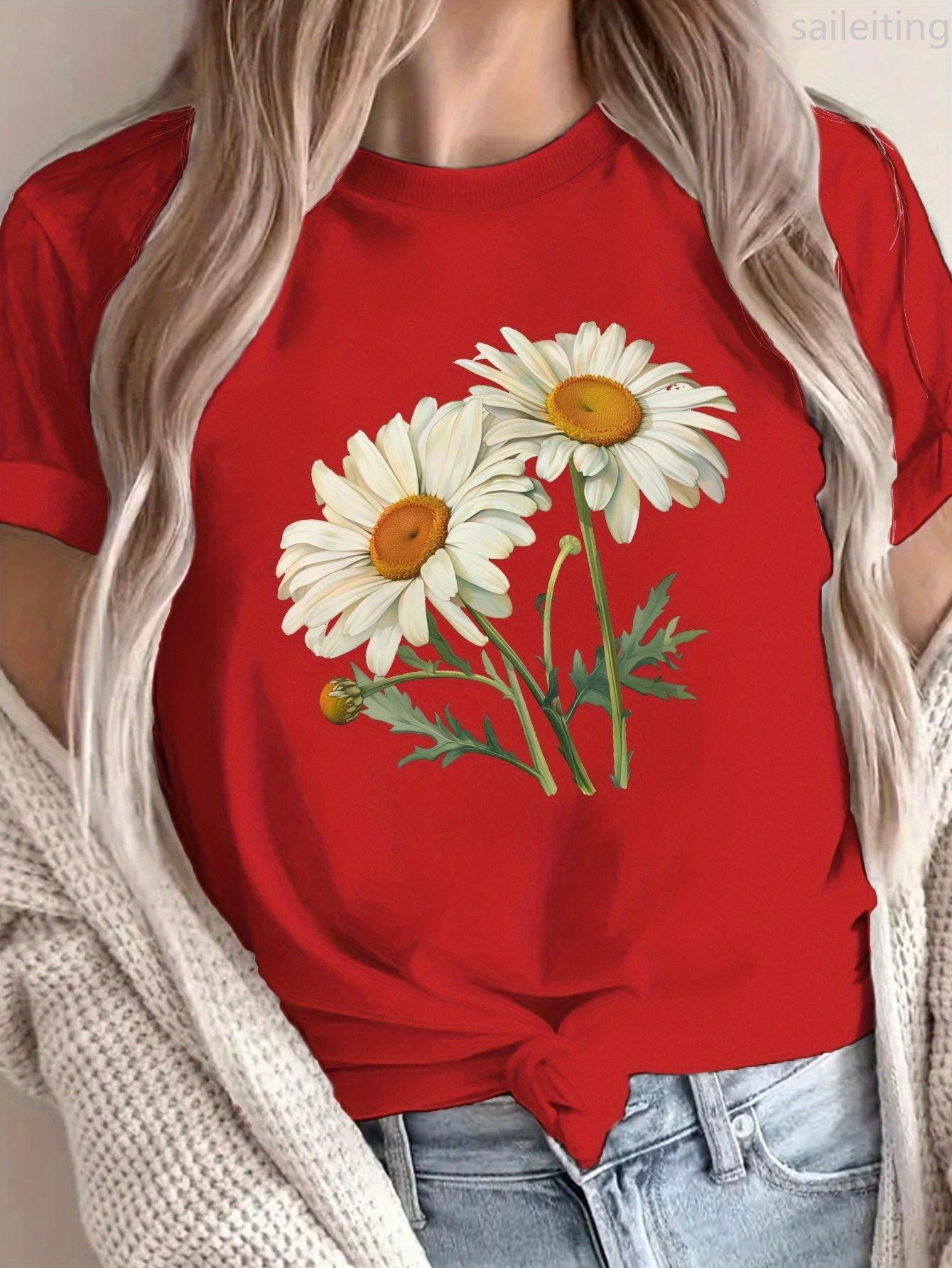 Daisy Flowers Art Womens Tshirt Comfort Fit Harajuku Casual Womens Short Sleeve Tshirt Street Clothing Skinfriendly Cotton S