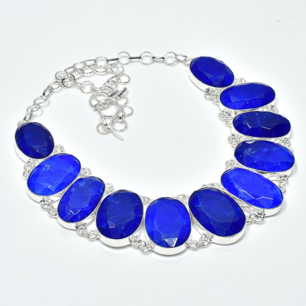 Blue Sapphire Gemstone Handmade 925 Sterling Silver Jewelry Blue Sapphire Neclace Bracelet Set, Antique Jewelry Set, Party Wear Gifts