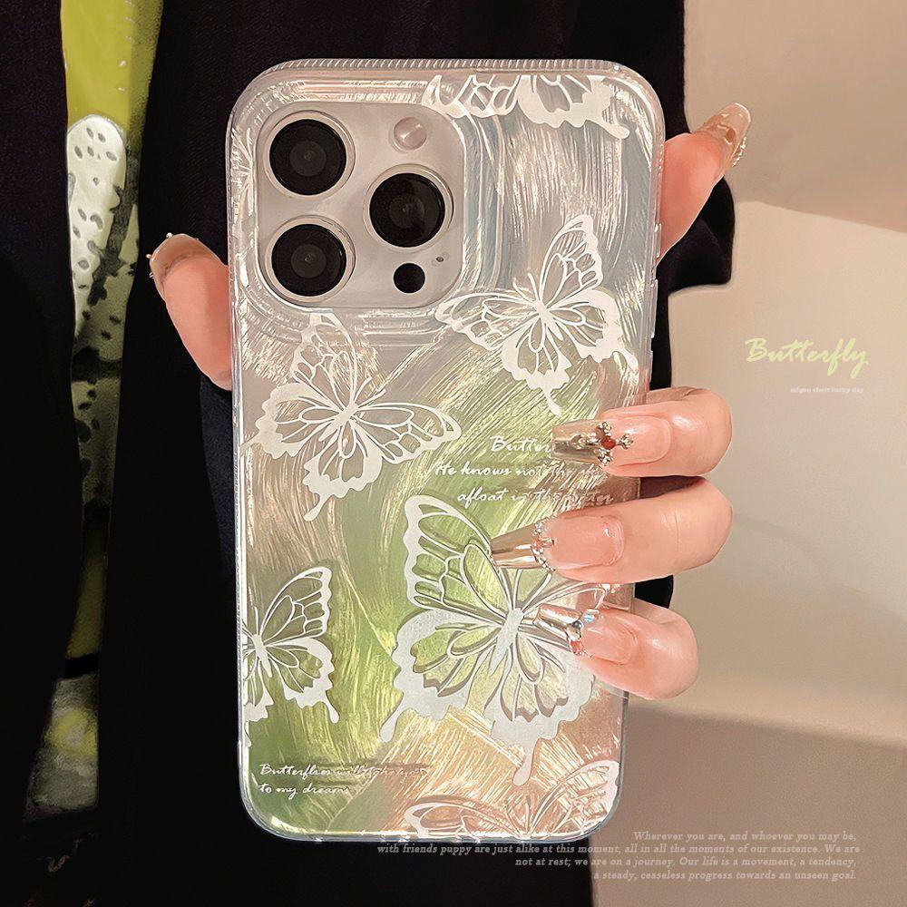 ins wind green pink butterfly Apple 11promax mobile phone case iPhone11 feather 11 large hole 11 anti-drop 11/11