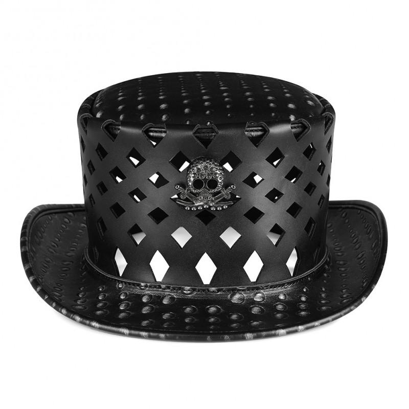 Plague Doctor Hat Cosplay Accessory Medieval Costume PU Leather Short Brim Round Top Black